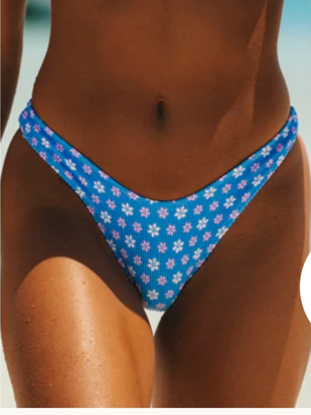 Honey swim Blue Floral Ribbed Classic Bottom - Small